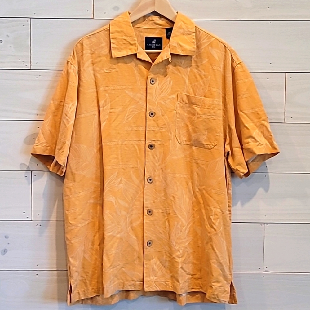 *🏝Caribbean Joe Men’s 100% Silk Orange Sherbet  Buttondown 🍊